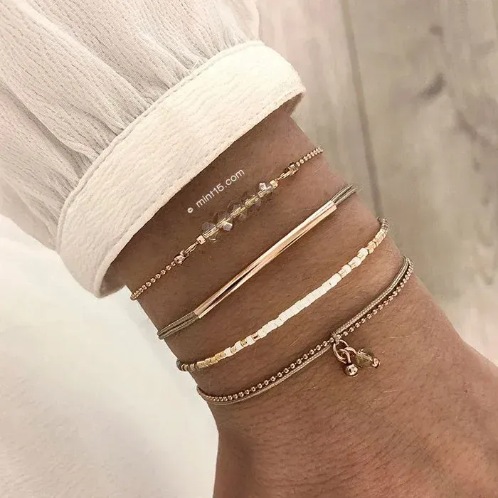 Armbandenset 'Wit & Naturel' - ROSÉ GOUD