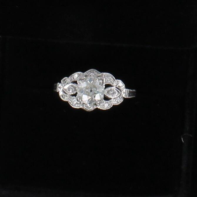 PLATINUM .90 CT OLD MINE CUT DIAMOND ENGAGEMENT RING, CA 1920