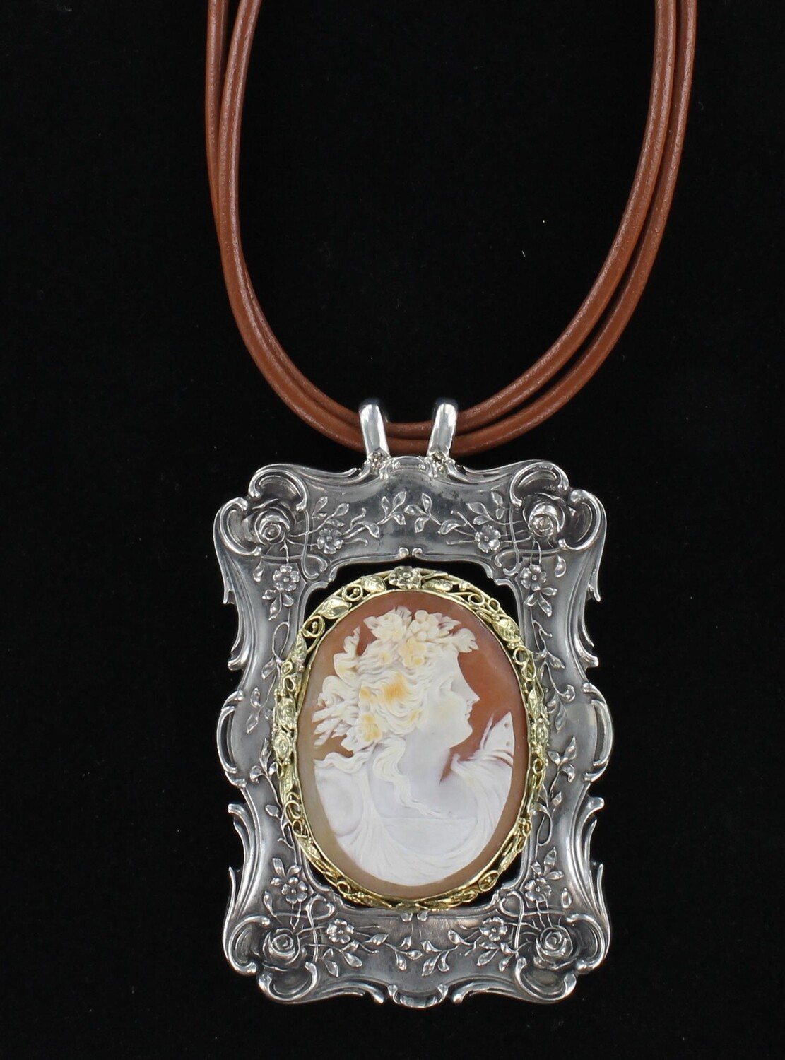 14KT/STERLING SILVER CAMEO PIN/PENDANT NECKLACE, CIRCA 1900