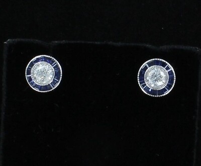 14KT WHITE GOLD DIAMOND AND SAPPHIRE EARRINGS 14KT WHITE GOLD DIAMOND AND SAPPHIRE EARRINGS