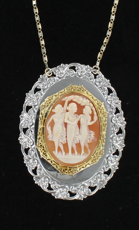 14KT/SS VICTORIAN THREE GRACES CAMEO NECKLACE 14KT/SS VICTORIAN THREE GRACES CAMEO NECKLACE