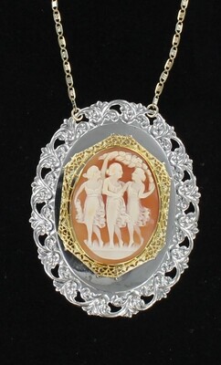 14KT/SS VICTORIAN THREE GRACES CAMEO NECKLACE
