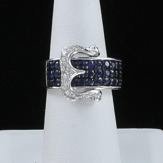 14KTW SAPPHIRE AND DIAMOND BUCKLE RING