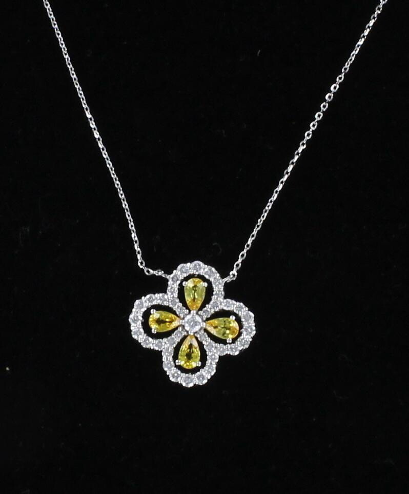 18KT 1.0 CT YELLOW SAPPHIRE WITH .76 CT TW DIAMOND PENDANT