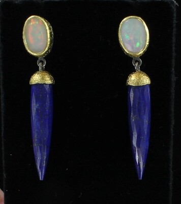 24KTY/SILVER OPAL AND LAPIS DANGLE EARRINGS 24KTY/SILVER OPAL AND LAPIS DANGLE EARRINGS