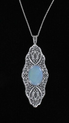 10KTW 5.5 CT OPAL FILAGREE PENDANT NECKLACE 10KTW 5.5 CT OPAL FILAGREE PENDANT NECKLACE