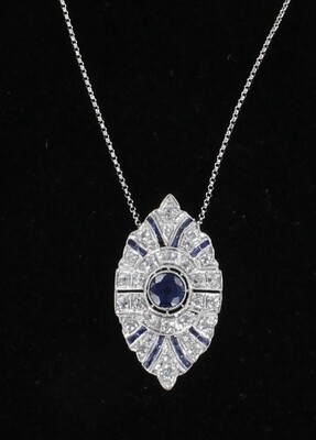 PLATINUM SAPPHIRE AND DIAMOND PENDANT CIRCA 1920 PLATINUM SAPPHIRE AND DIAMOND PENDANT CIRCA 1920