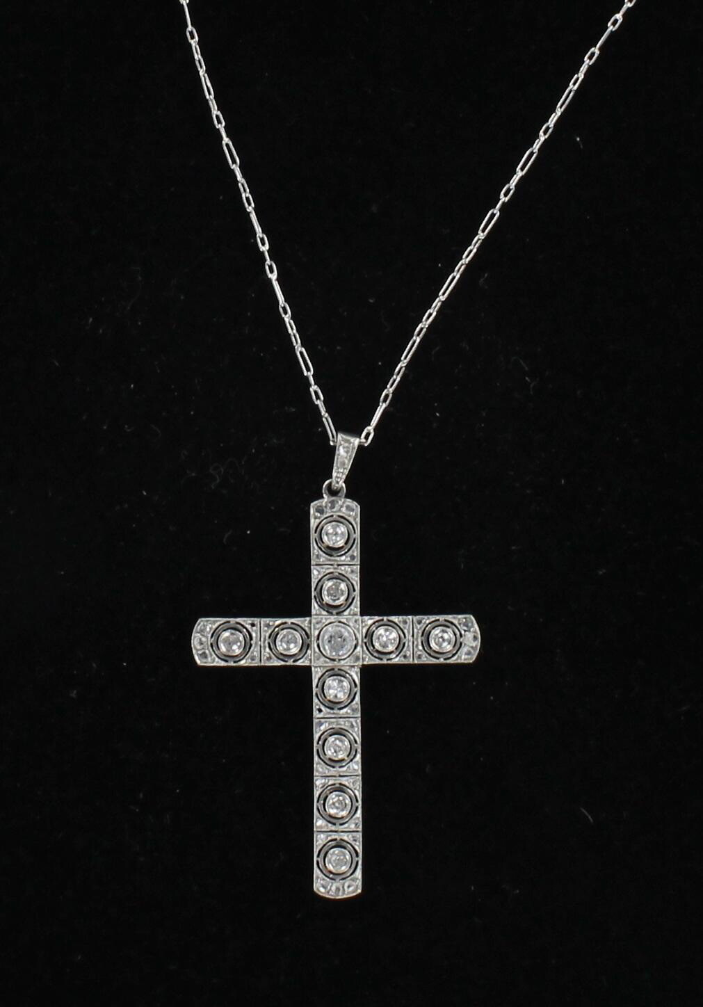 PLATINUM/18KTY .55 CT TW OLD EUOPREAN DIAMOND CROSS CA 1900