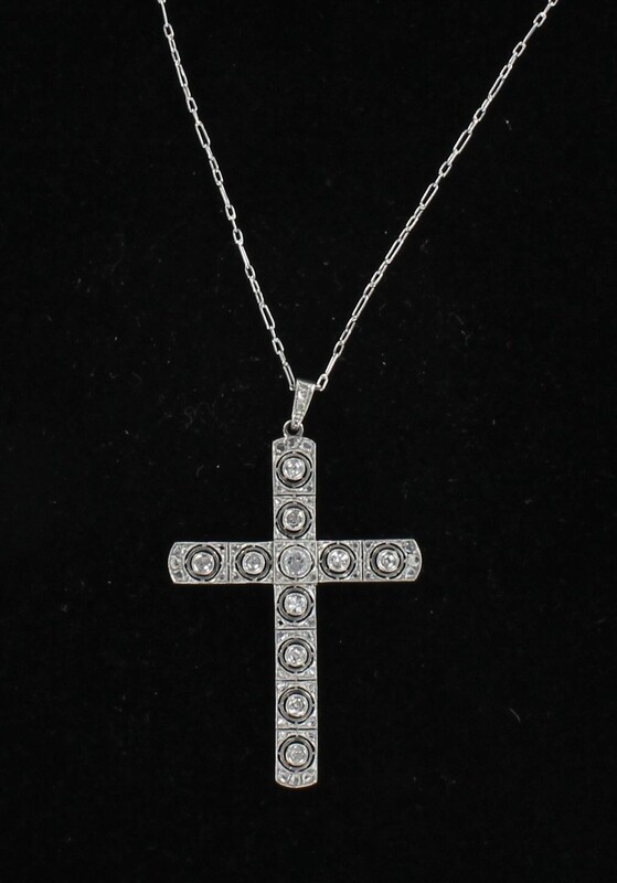 PLATINUM/18KTY .55 CT TW OLD EUOPREAN DIAMOND CROSS CA 1900