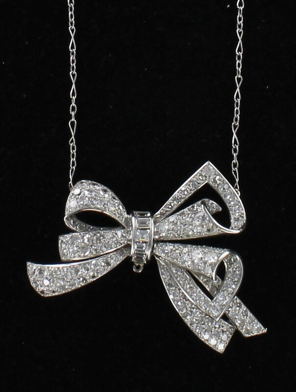 PLATINUM DIAMOND BOW NECKLACE