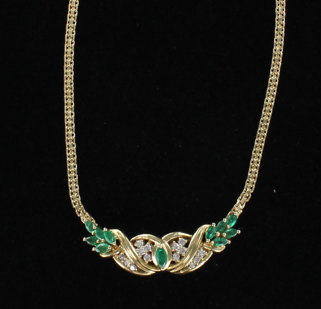 14KTY EMERALD AND DIAMOND NECKLACE
