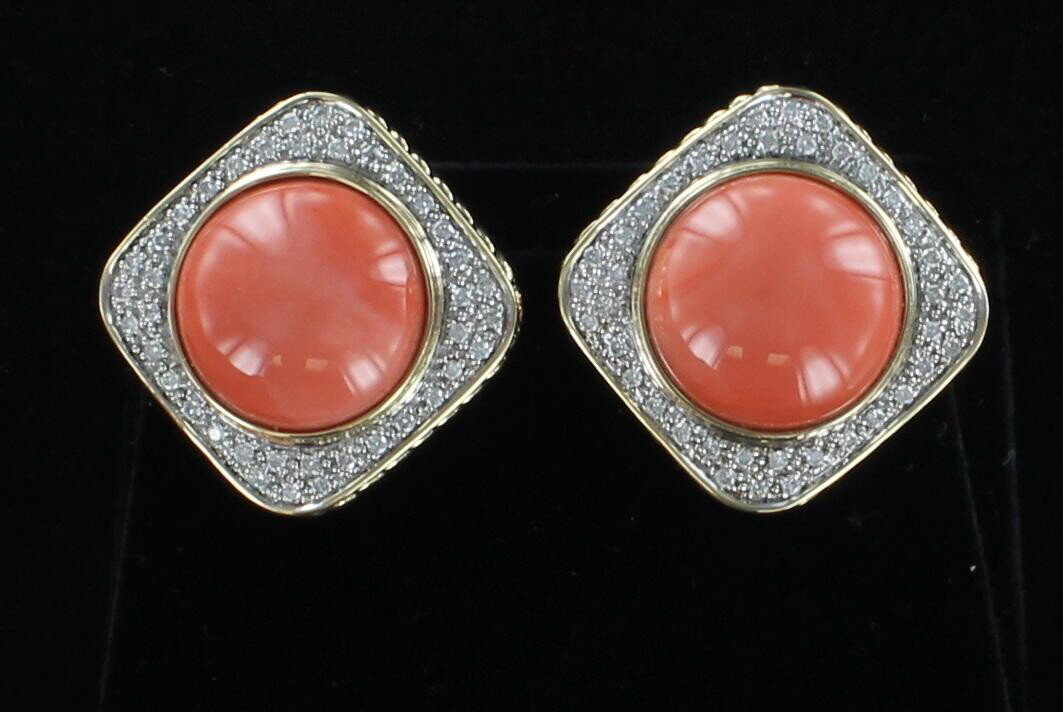 14KTY CORAL AND DIAMOND EARRINGS
