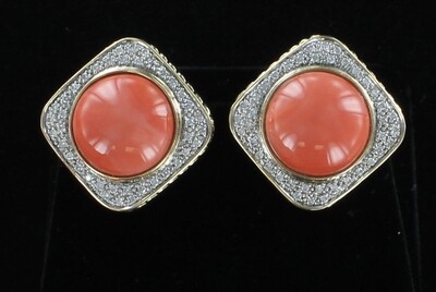 14KTY CORAL AND DIAMOND EARRINGS