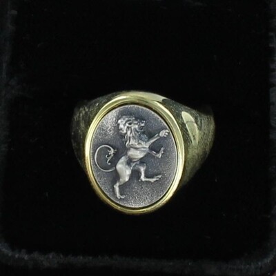 14KT GOLD OVER SILVER LION RING