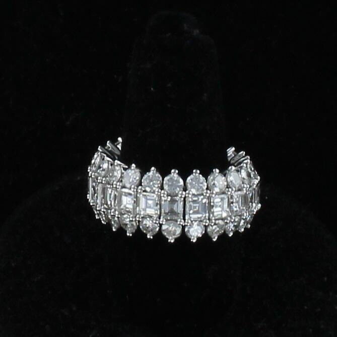 18KTW 7.5 CT TW ASSCHER CUT AND ROUND BRILLIANT DIAMOND ETERNITY BAND, SZ 7