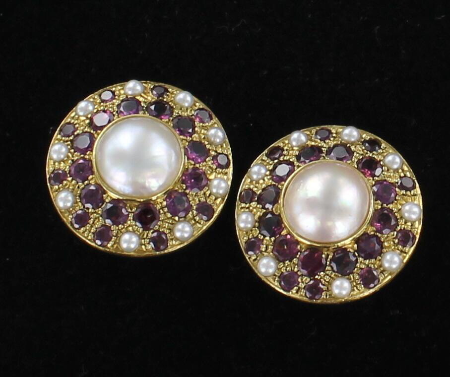 18KTY PINK TOURMALINE AND PEARL CLIP EARRINGS