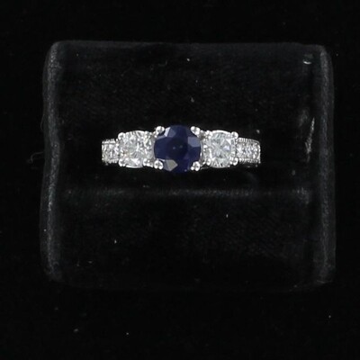 14KTW 1.09 CT ROUND SAPPHIRE WITH 1.08 CT TW ROUND BRILLIANT DIAMOND ENGAGEMENT RING