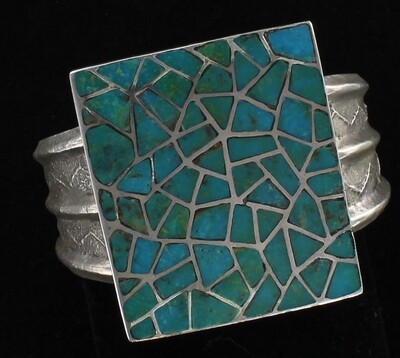 STERLING SILVER NAVAJO ROYSTON TURQUOISE INLAY CUFF BRACELET, BEGAY
