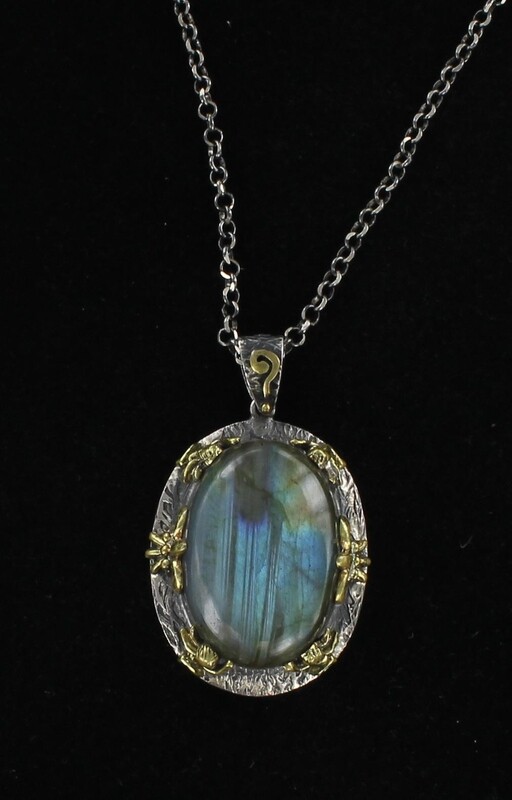 STERLING SILVER/BRONZE LABRADORITE PENDANT