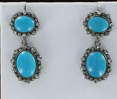 STERLING SILVER TURQUOISE AND ROSE CUT DIAMOND EARRINGS