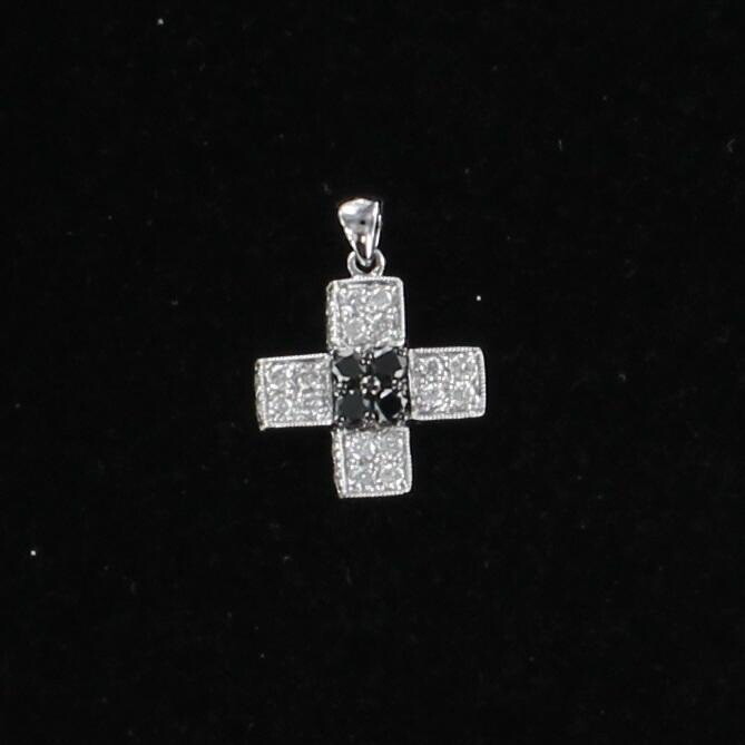 18KTW BLACK AND WHITE DIAMOND CROSS