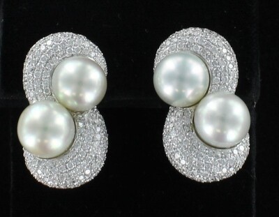 18KTW 6.5 CT TW DIAMOND AND SOUTH SEA PEARL EARRINGS
