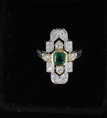 18KT/T .96 CT EMERALD WITH 1.03 CT TW DIAMOND RING