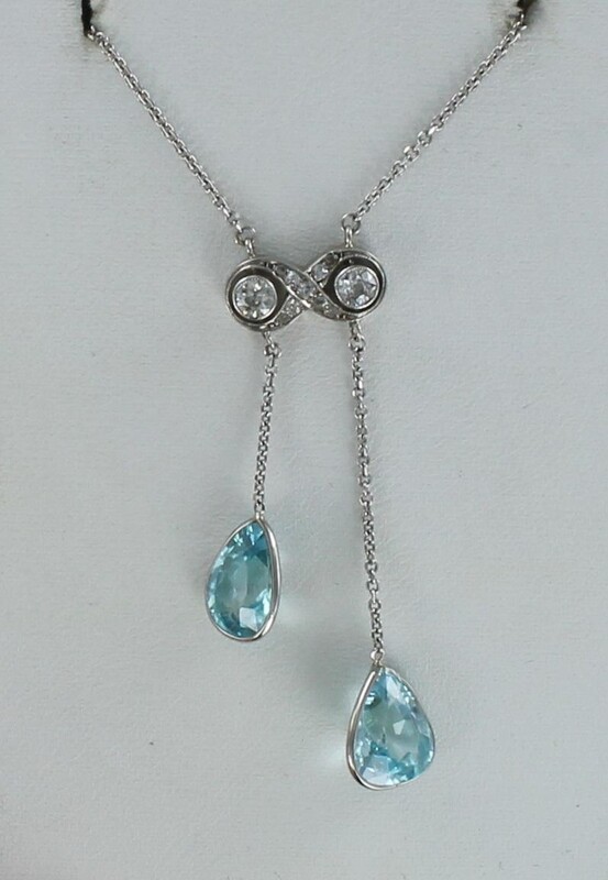 14KTW BLUE ZIRCON AND DIAMOND NECKLACE, 1920