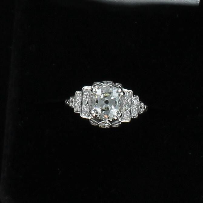 PLATINUM 1.87 CT. OLD EUROPEAN CUT DIAMOND, VS2-I, FILAGREE ENGAGEMENT RING, CA 1920