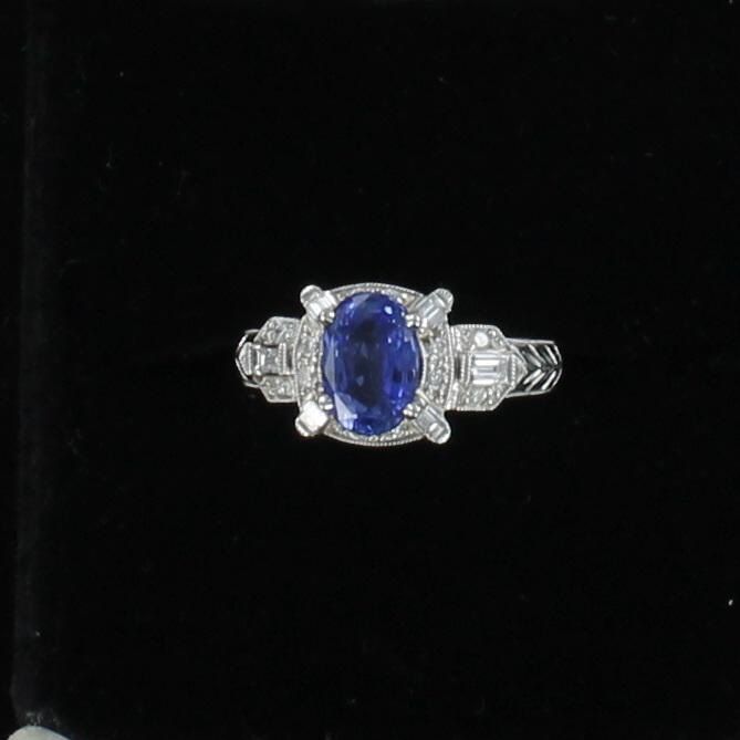 18KTW GIA CERTIFIED 2.06 CT NO HEAT OVAL SAPPHIRE WITH .30 CT TW ENGAGEMENT DIAMOND RING