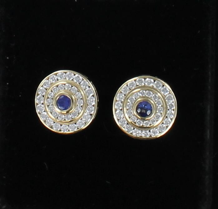 14KTY 1.76 CT TW ROUND DIAMONDS WITH .58 CT TW SAPPHIRE EARRINGS