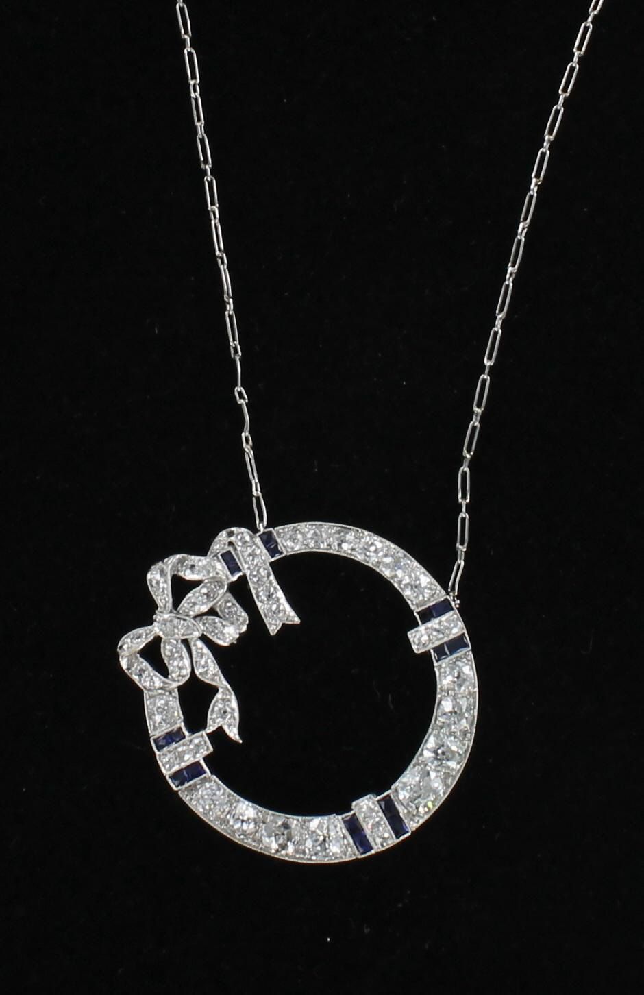 PLATINUM 3.20 CT TW DIAMOND AND SAPPHIRE NECKLACE