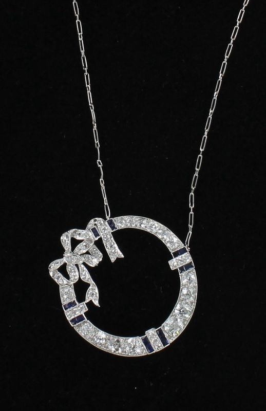 PLATINUM 3.20 CT TW DIAMOND AND SAPPHIRE NECKLACE