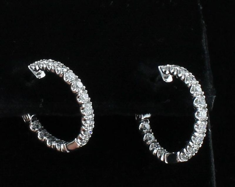 14KTW 1.48 CT TW ROUND BRILLIANT DIAMOND HOOP EARRINGS