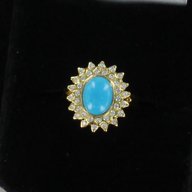 14KTY TURQUOISE AND DIAMOND RING