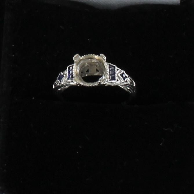 14KTW ART DECO SAPPHIRE FILAGREE MOUNTING