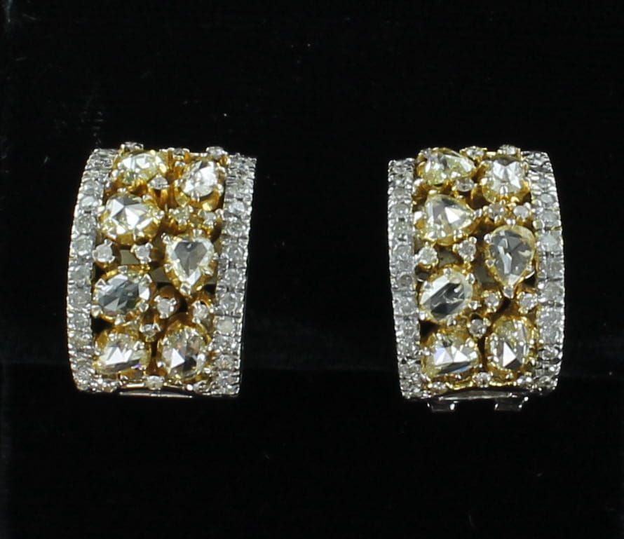 14KT/T ROSE CUT  AND ROUND BRILLIANT DIAMOND EARRINGS