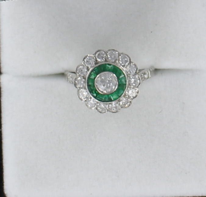 PLATINUM DIAMOND AND EMERALD RING