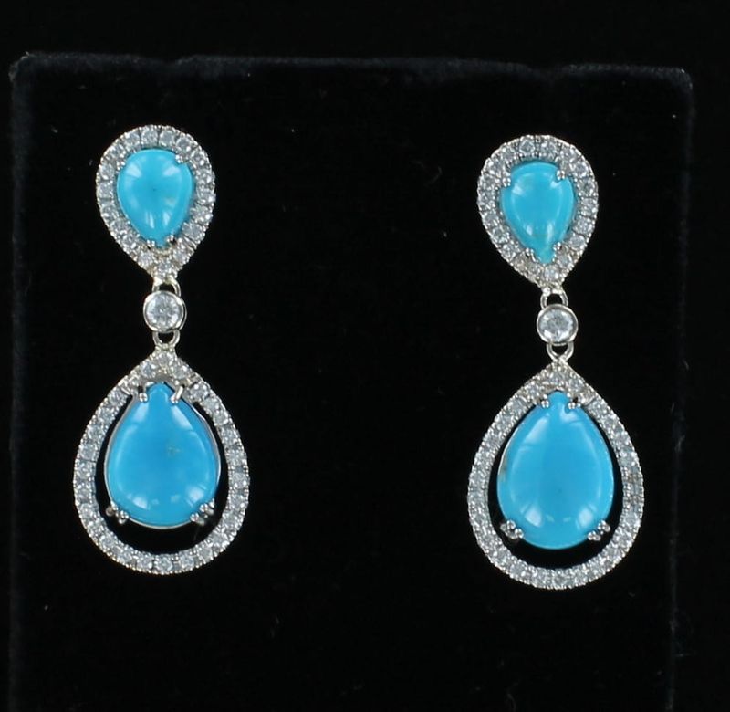 14KTW TURQUOISE AND DIAMOND DANGLE EARRINGS