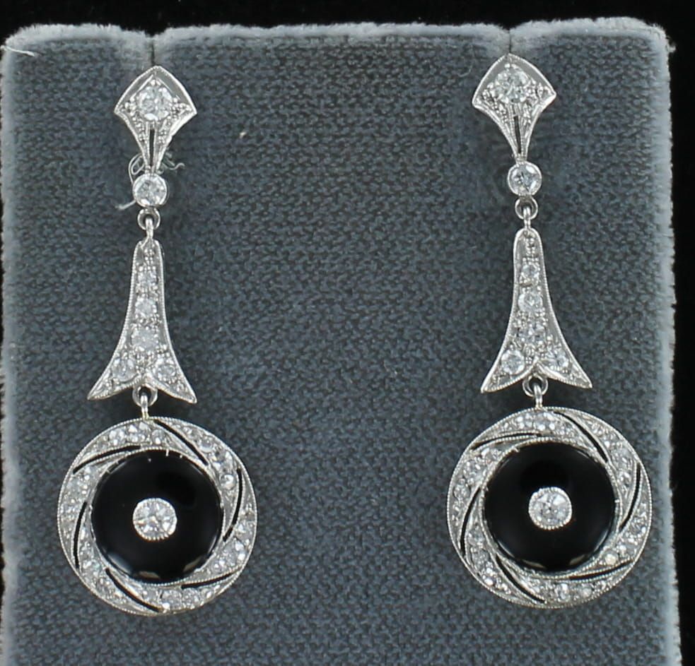PLATINUM ONYX AND DIAMOND EARRINGS