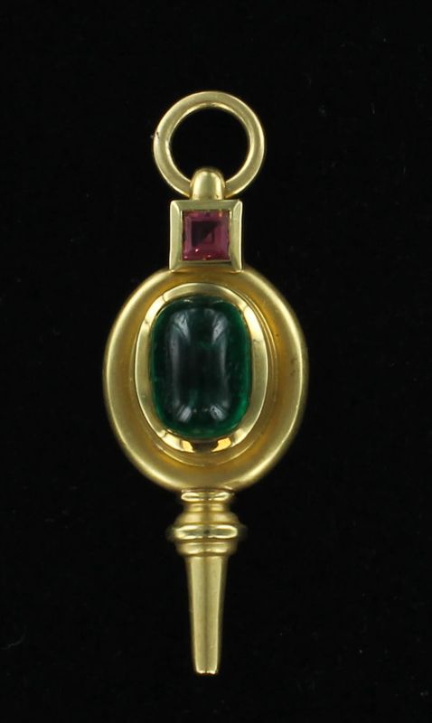 18KTY 7.0 CT CABICHON EMERALD WITH TOURMALINE CHARM