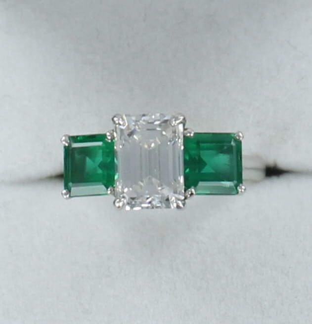 PLATINUM 2.09 CT EMERALD CUT DIAMOND WITH 1.82 CT TW EMERALD ENGAGEMENT RING