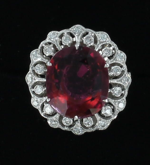 18KTW 7.0 CT RUBELLITE AND DIAMOND RING