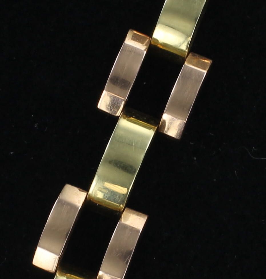14KT YELLOW AND ROSE GOLD LINK BRACELET, 25.7G