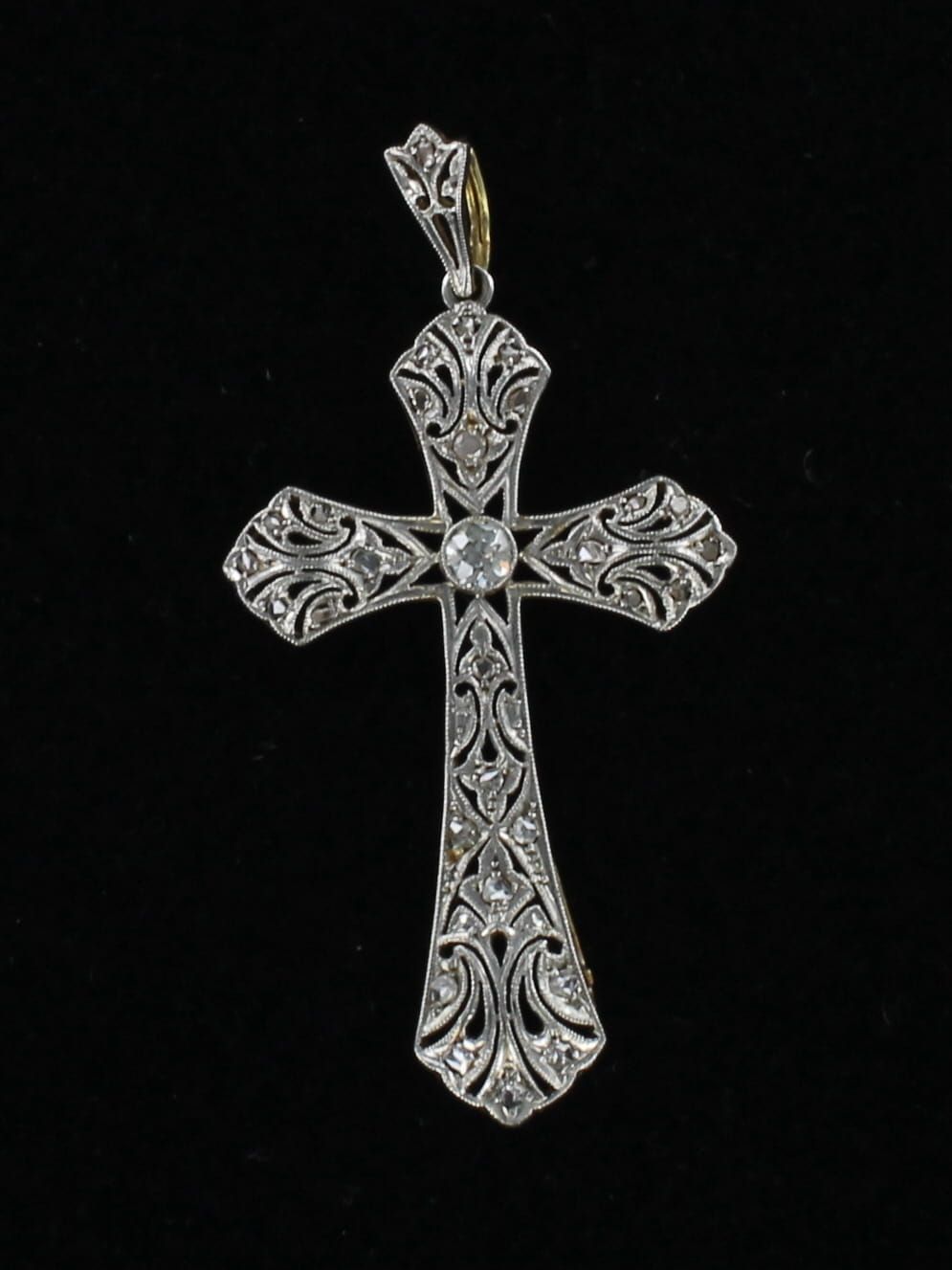 PLATINUM/18KTY .15 CT DIAMOND FILAGREE CROSS
