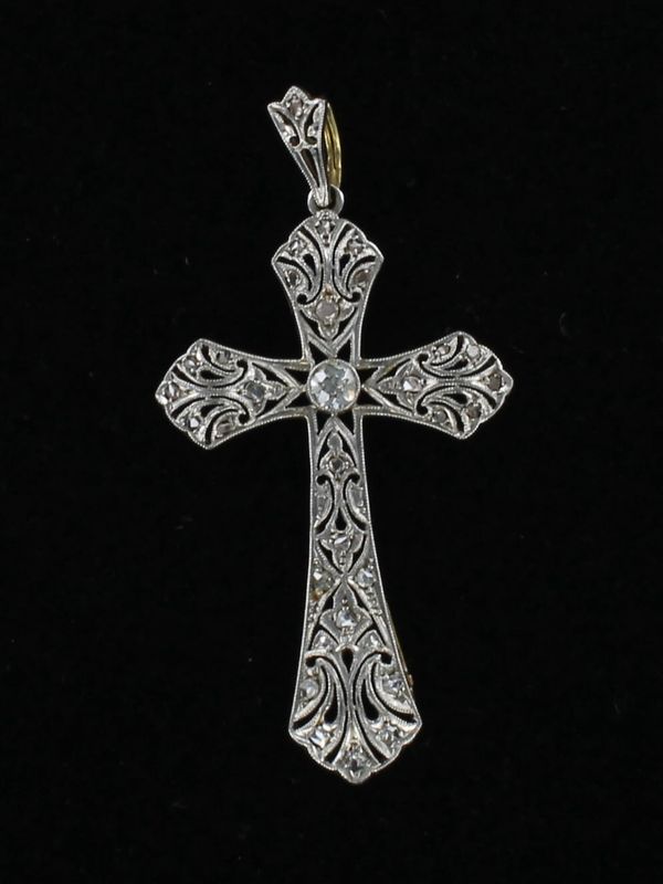 PLATINUM/18KTY .15 CT DIAMOND FILAGREE CROSS