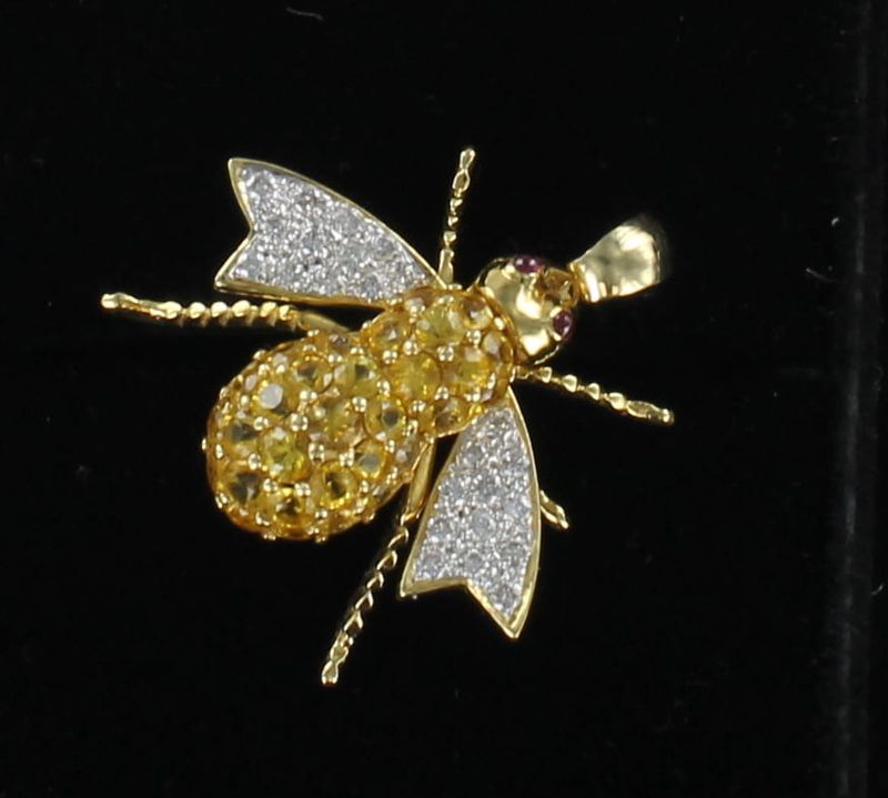 14KTY YELLOW SAPPHIRE AND DIAMOND BEE PIN/PENDANT