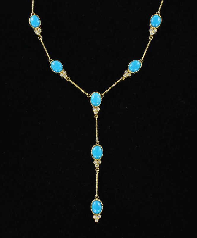 14KTY TURQUOISE WITH .66 CT TW DIAMOND NECKLACE