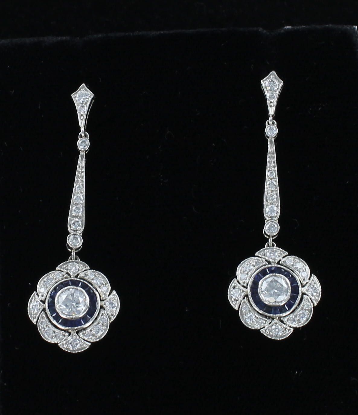 PLATINUM ART DECO DIAMOND WITH SAPPHIRE EARRINGS