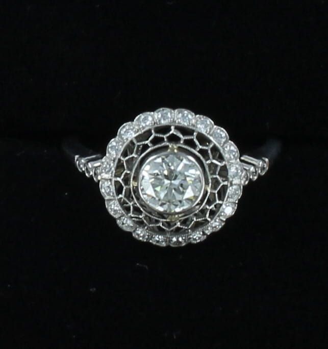 PLATINUM ART DECO .70 CT DIAMOND FILAGREE RING